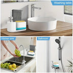 Dual Refillable Soap Dispensers & Sponge Holder Sink Organizer (5-in-1)