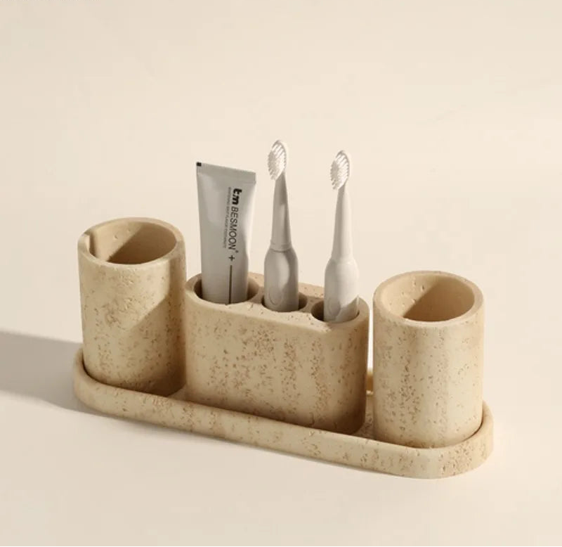 Durable Natural Sandstone Soap Dish & Tumbler (4-Piece Set)