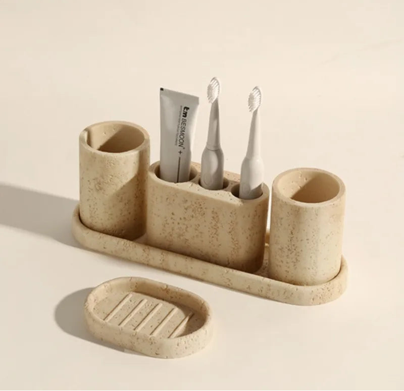 Durable Natural Sandstone Soap Dish & Tumbler (4-Piece Set)