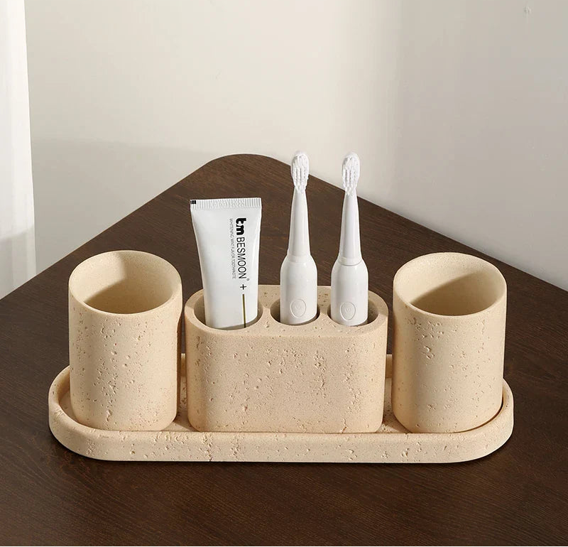 Durable Natural Sandstone Soap Dish & Tumbler (4-Piece Set)