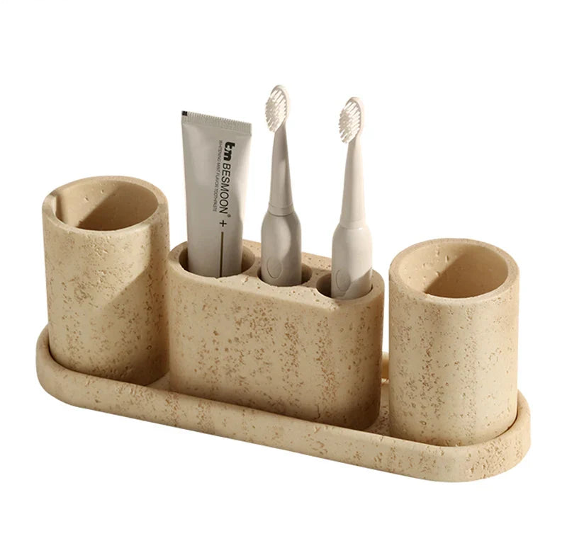 Durable Natural Sandstone Soap Dish & Tumbler (4-Piece Set)