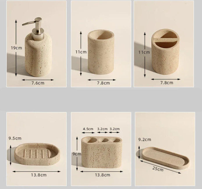 Durable Natural Sandstone Soap Dish & Tumbler (4-Piece Set)