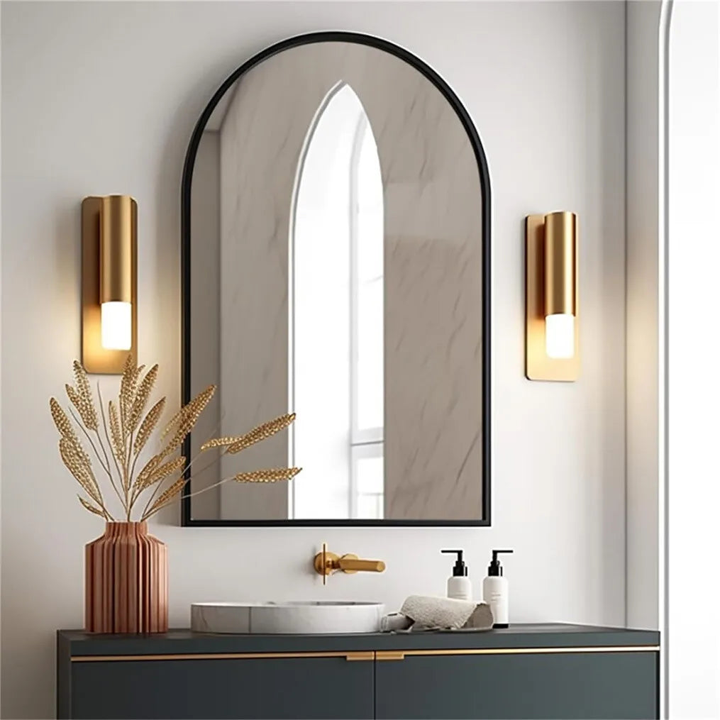 Easy-Install Arched Black Metal Wall Mirror
