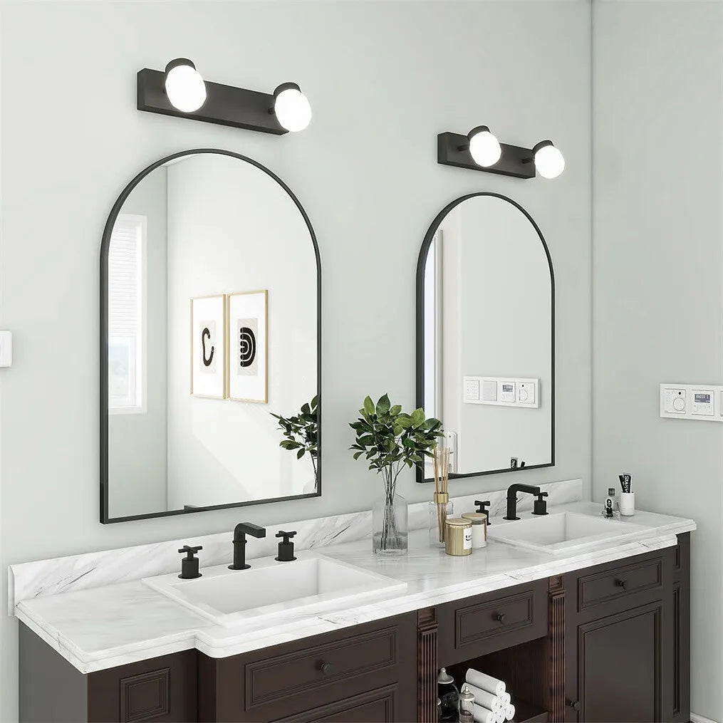 Easy-Install Arched Black Metal Wall Mirror