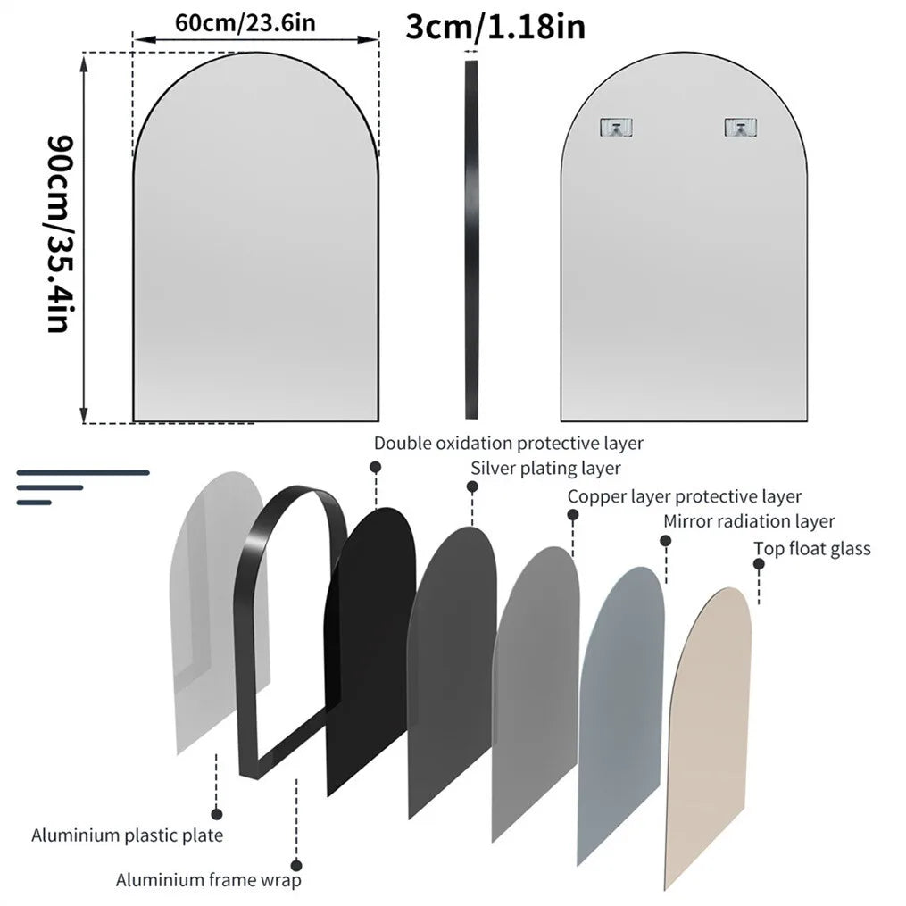 Easy-Install Arched Black Metal Wall Mirror
