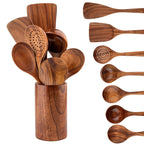 Eco-Friendly Non-Scratch Wooden Utensil Set (With Storage Bucket)