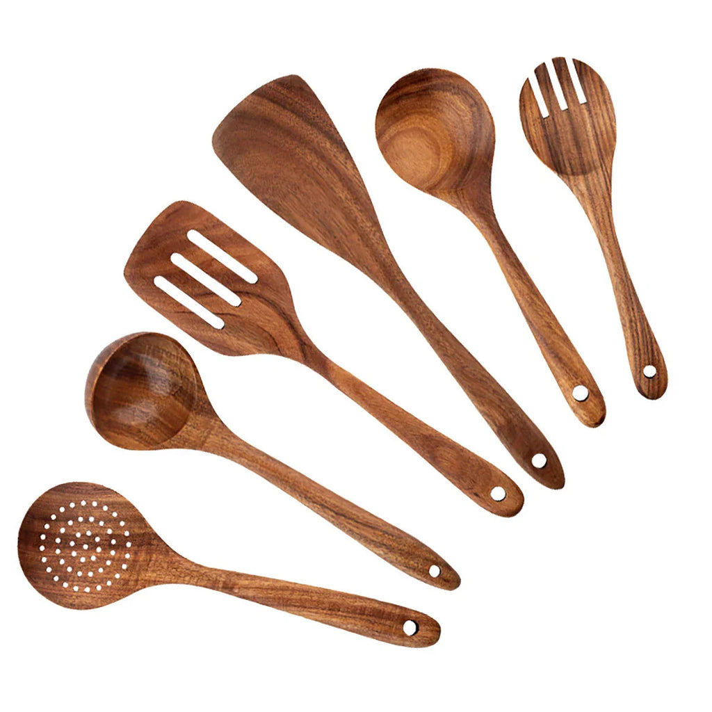 Eco-Friendly Non-Scratch Wooden Utensil Set (With Storage Bucket)