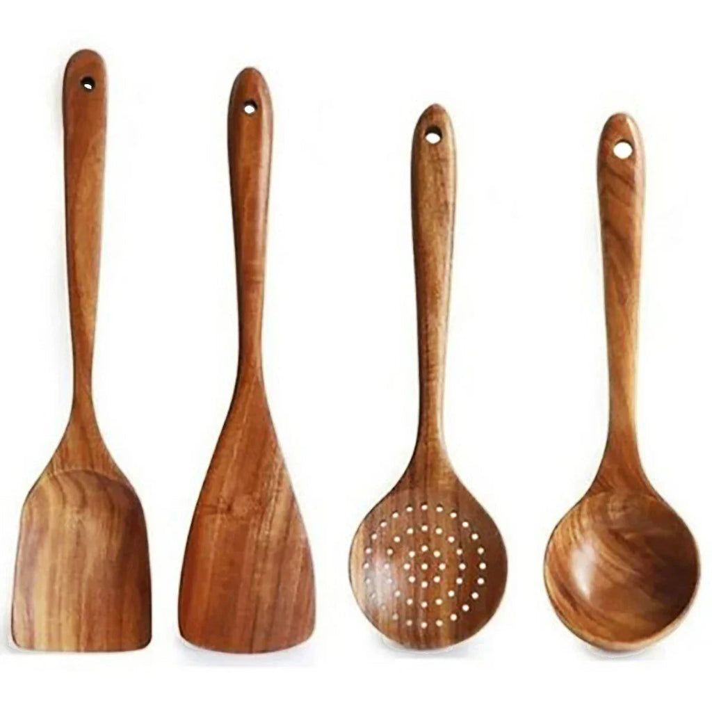 Eco-Friendly Non-Scratch Wooden Utensil Set (With Storage Bucket)