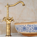 Engraved Antique Brass Single-Handle Sink Faucet
