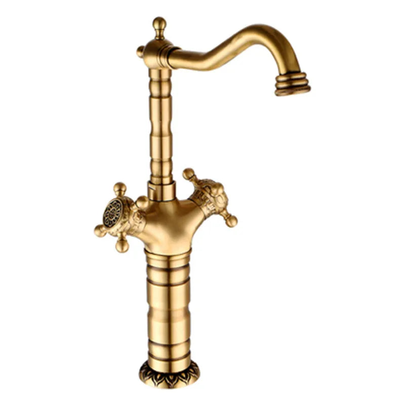 Engraved Antique Brass Single-Handle Sink Faucet