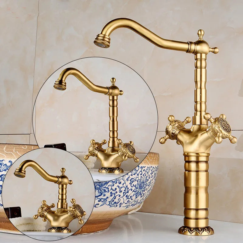 Engraved Antique Brass Single-Handle Sink Faucet