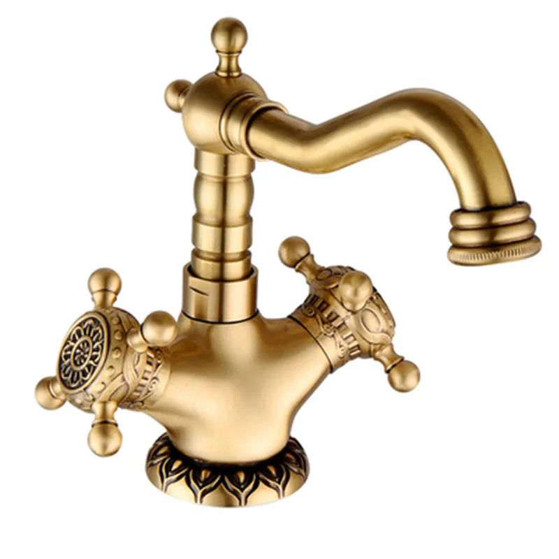Engraved Antique Brass Single-Handle Sink Faucet