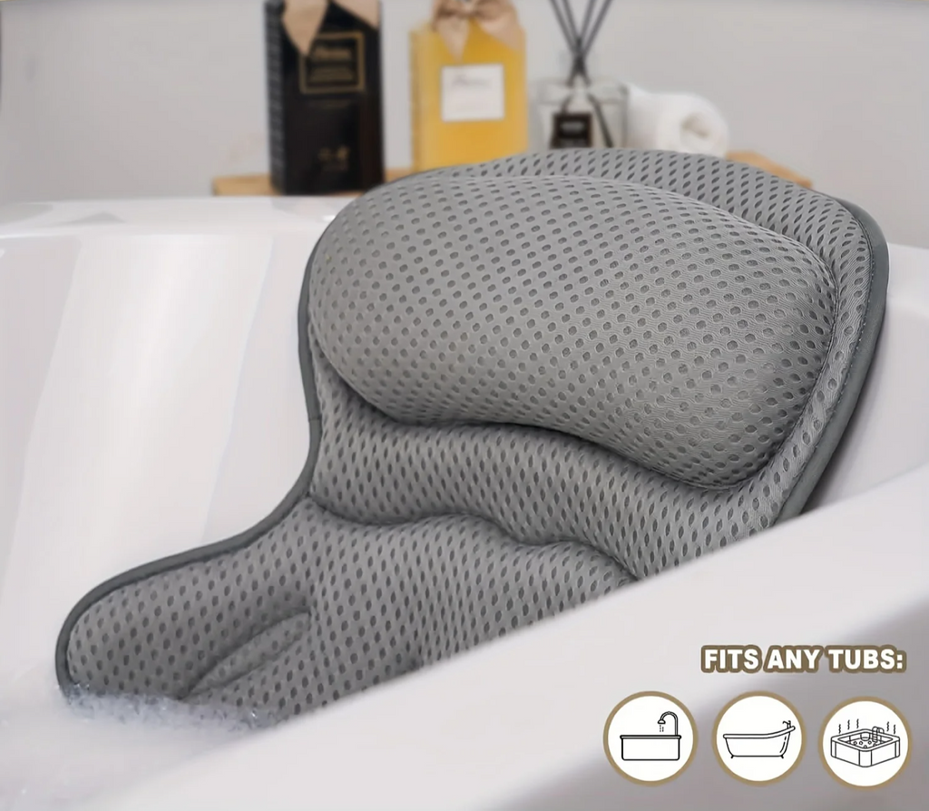 Ergonomic 3D Air Mesh Bath Pillow (Non-Slip Suction Cups)