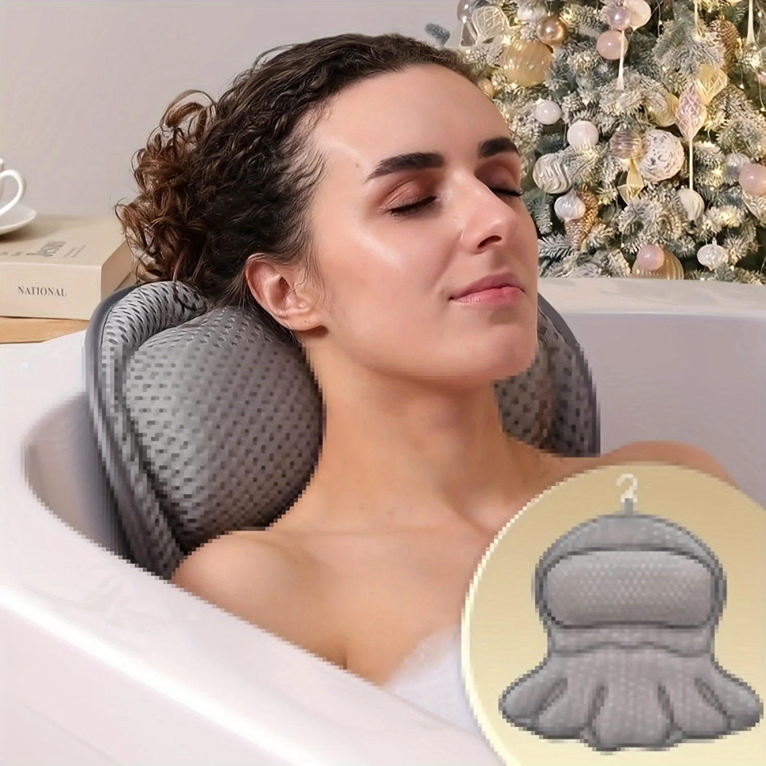 Ergonomic 3D Air Mesh Bath Pillow (Non-Slip Suction Cups)