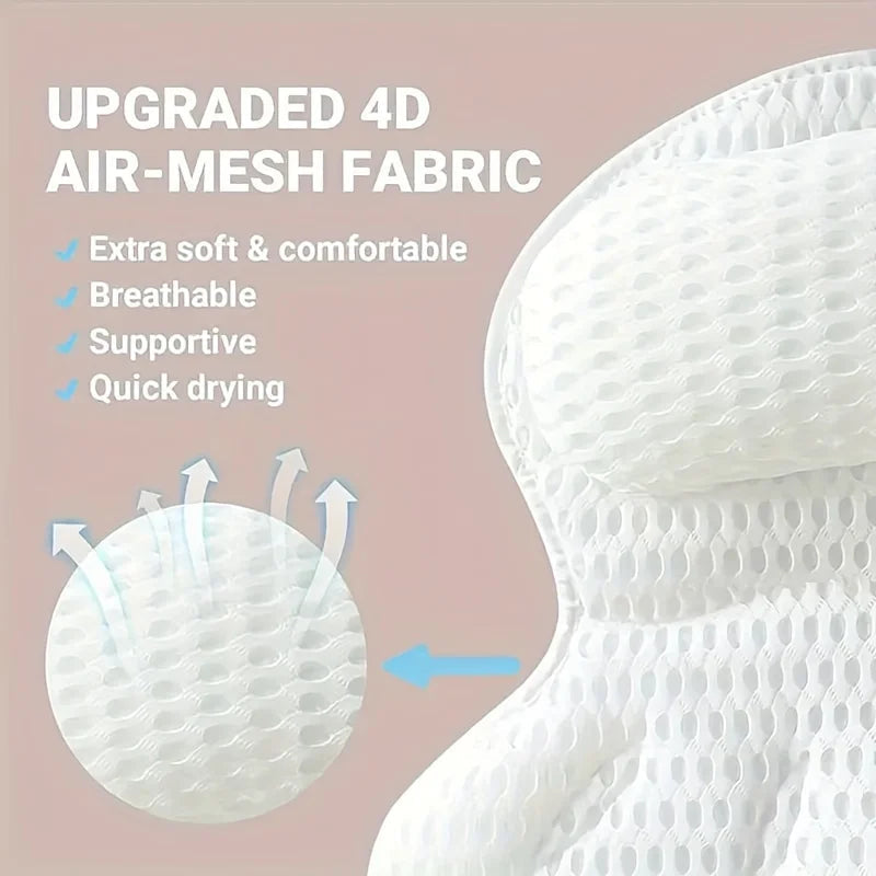 Ergonomic 3D Air Mesh Bath Pillow (Non-Slip Suction Cups)