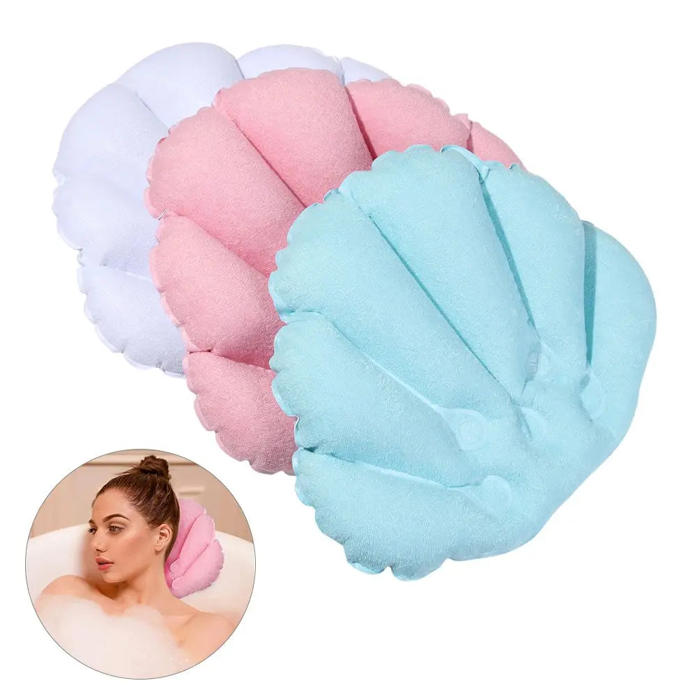 Ergonomic Terry Cloth Inflatable Bath Pillow (With Suction Cups)