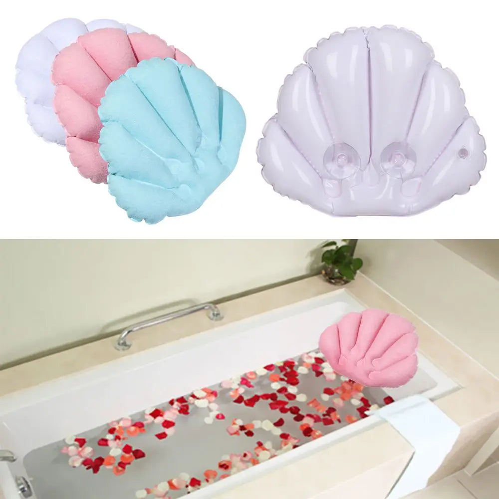 Ergonomic Terry Cloth Inflatable Bath Pillow (With Suction Cups)