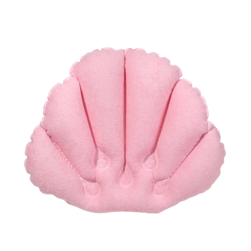 Ergonomic Terry Cloth Inflatable Bath Pillow (With Suction Cups)