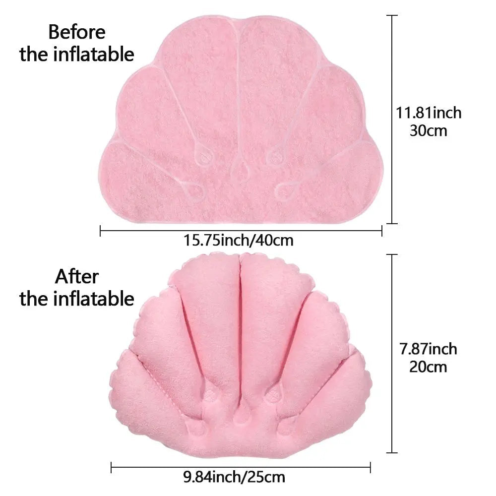 Ergonomic Terry Cloth Inflatable Bath Pillow (With Suction Cups)