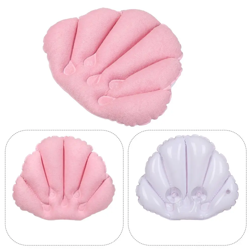 Ergonomic Terry Cloth Inflatable Bath Pillow (With Suction Cups)