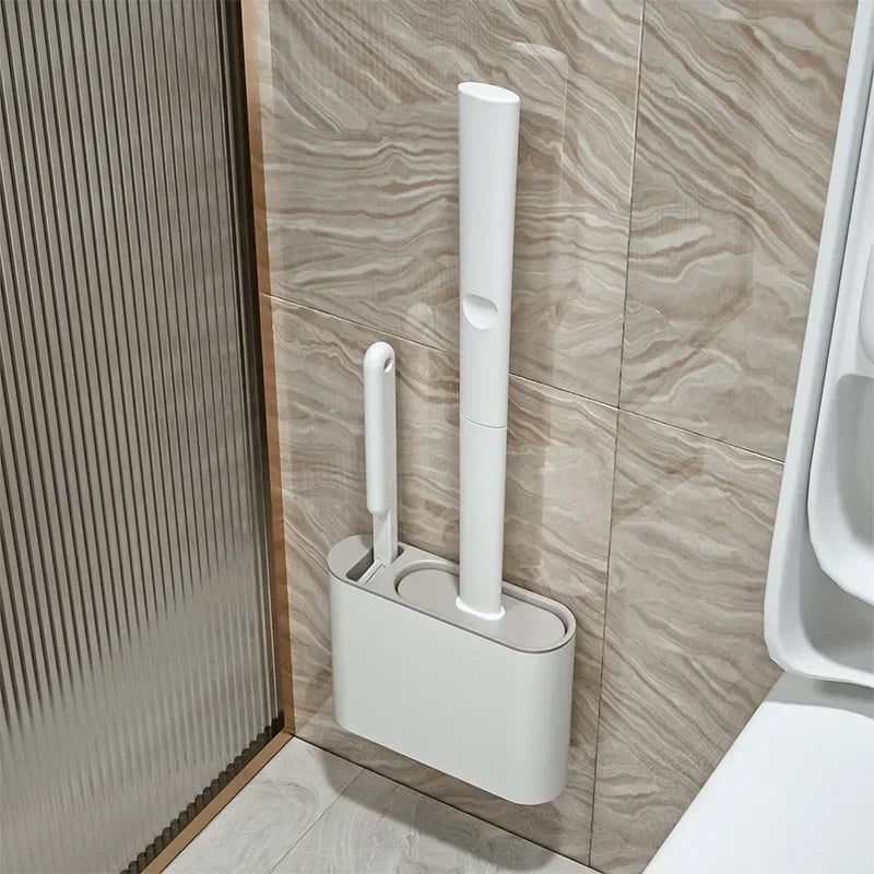 Flexible Flat-Head Silicone Toilet Brush (Self-Adhesive Wall Mount)