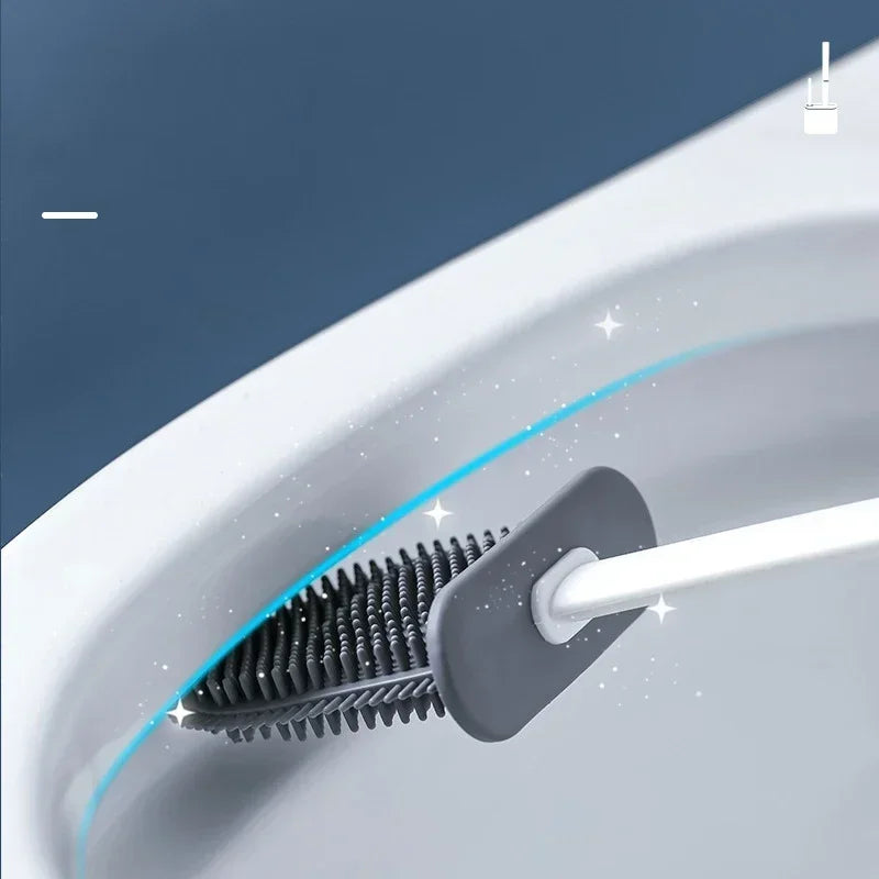Flexible Flat-Head Silicone Toilet Brush (Self-Adhesive Wall Mount)