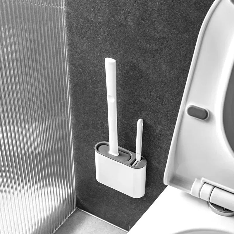 Flexible Flat-Head Silicone Toilet Brush (Self-Adhesive Wall Mount)