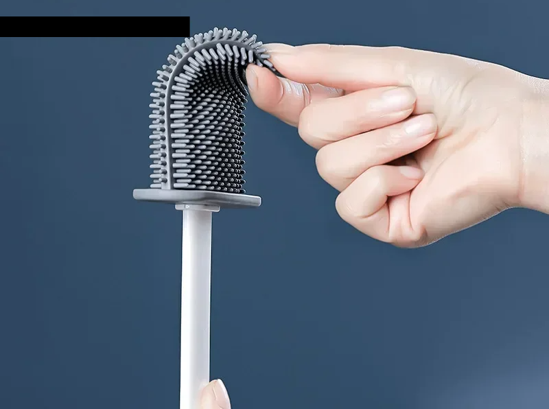 Flexible Flat-Head Silicone Toilet Brush (Self-Adhesive Wall Mount)