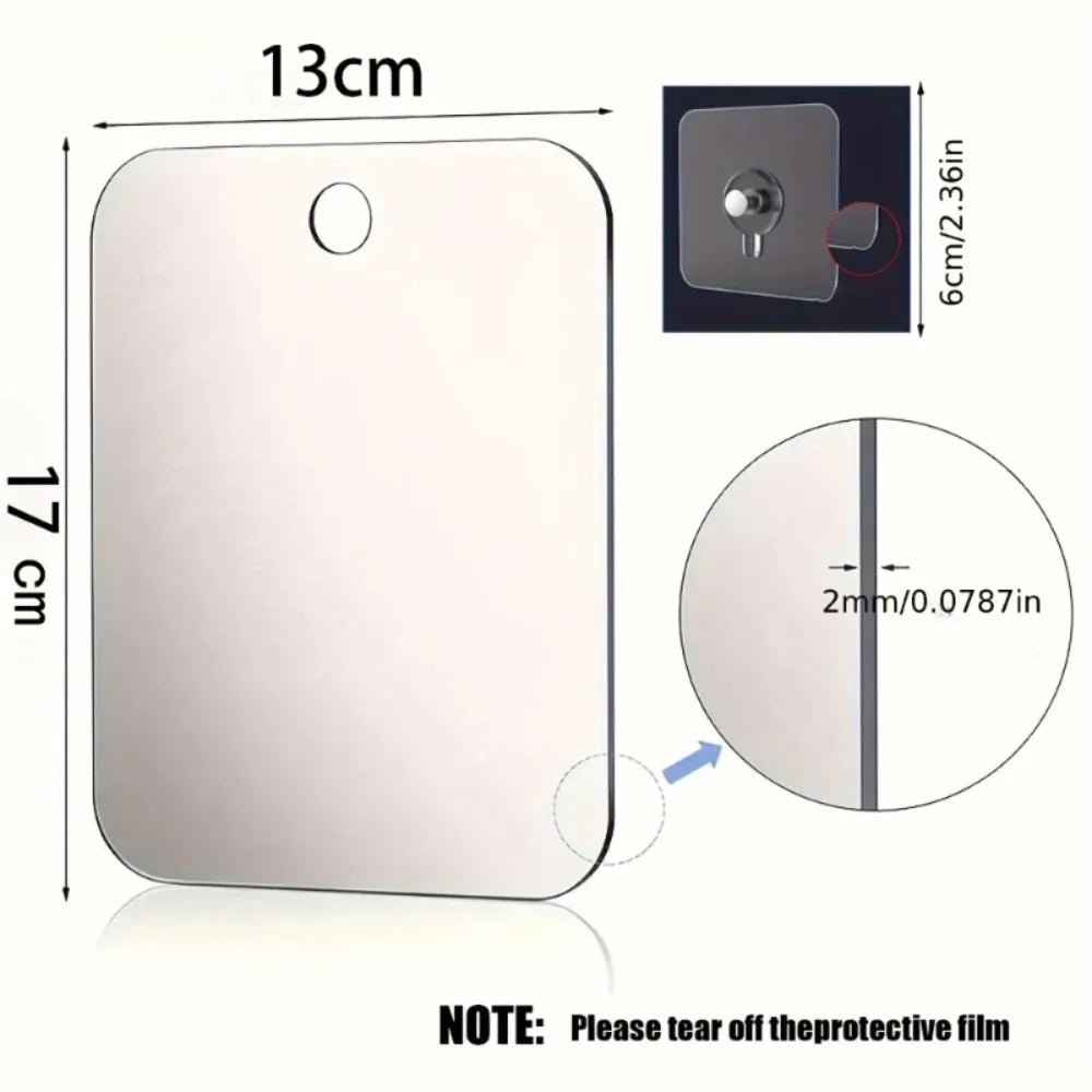 Fogless Acrylic Frameless Shower Mirror (Hook & Suction Mount)