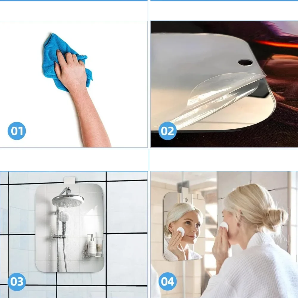 Fogless Acrylic Frameless Shower Mirror (Hook & Suction Mount)