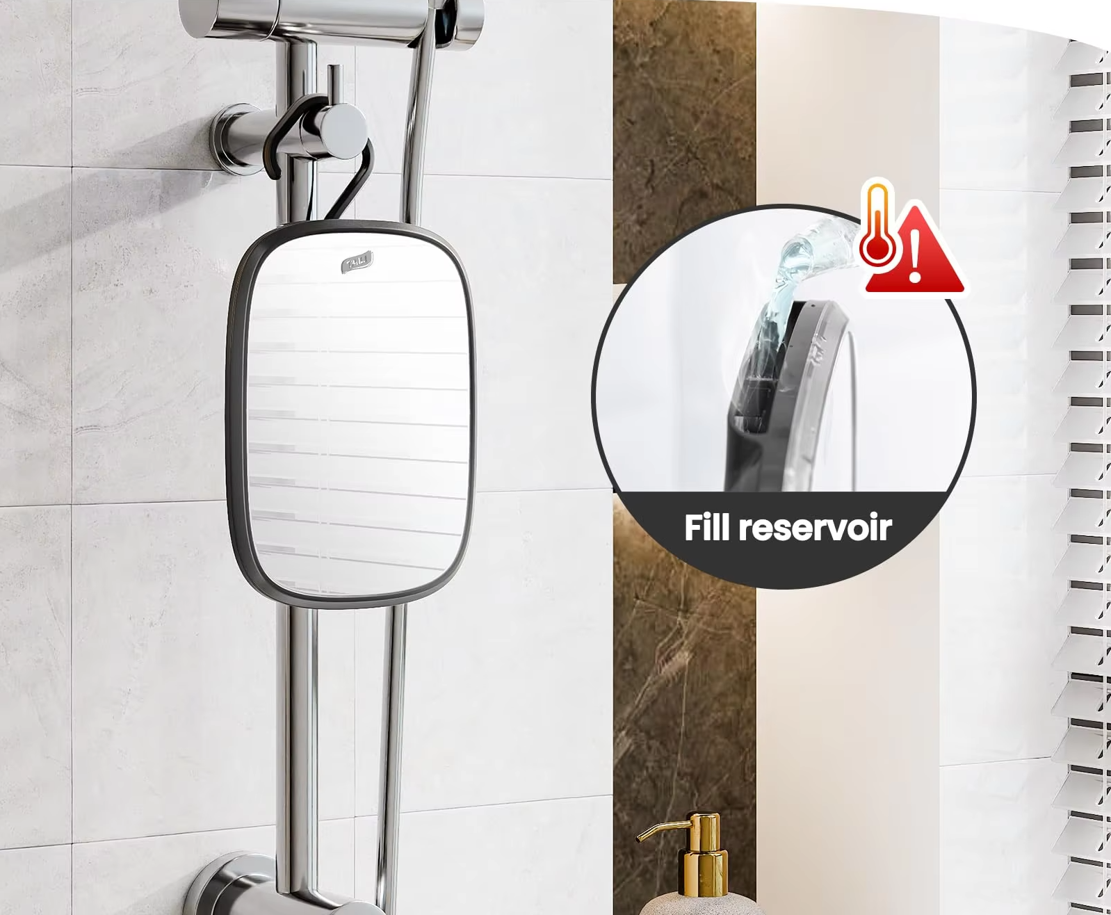 Fogless Water-Fill Shatter-Resistant Shower Mirror