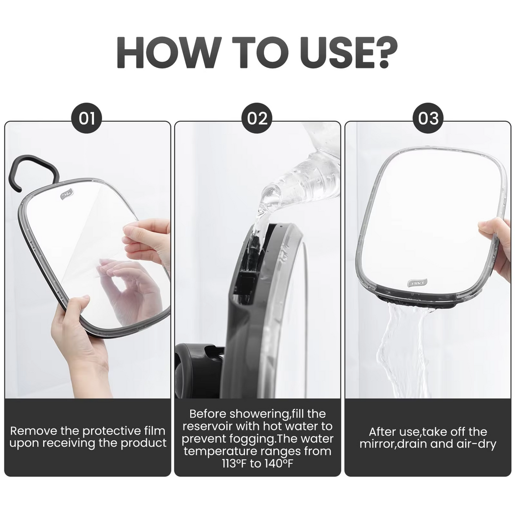 Fogless Water-Fill Shatter-Resistant Shower Mirror