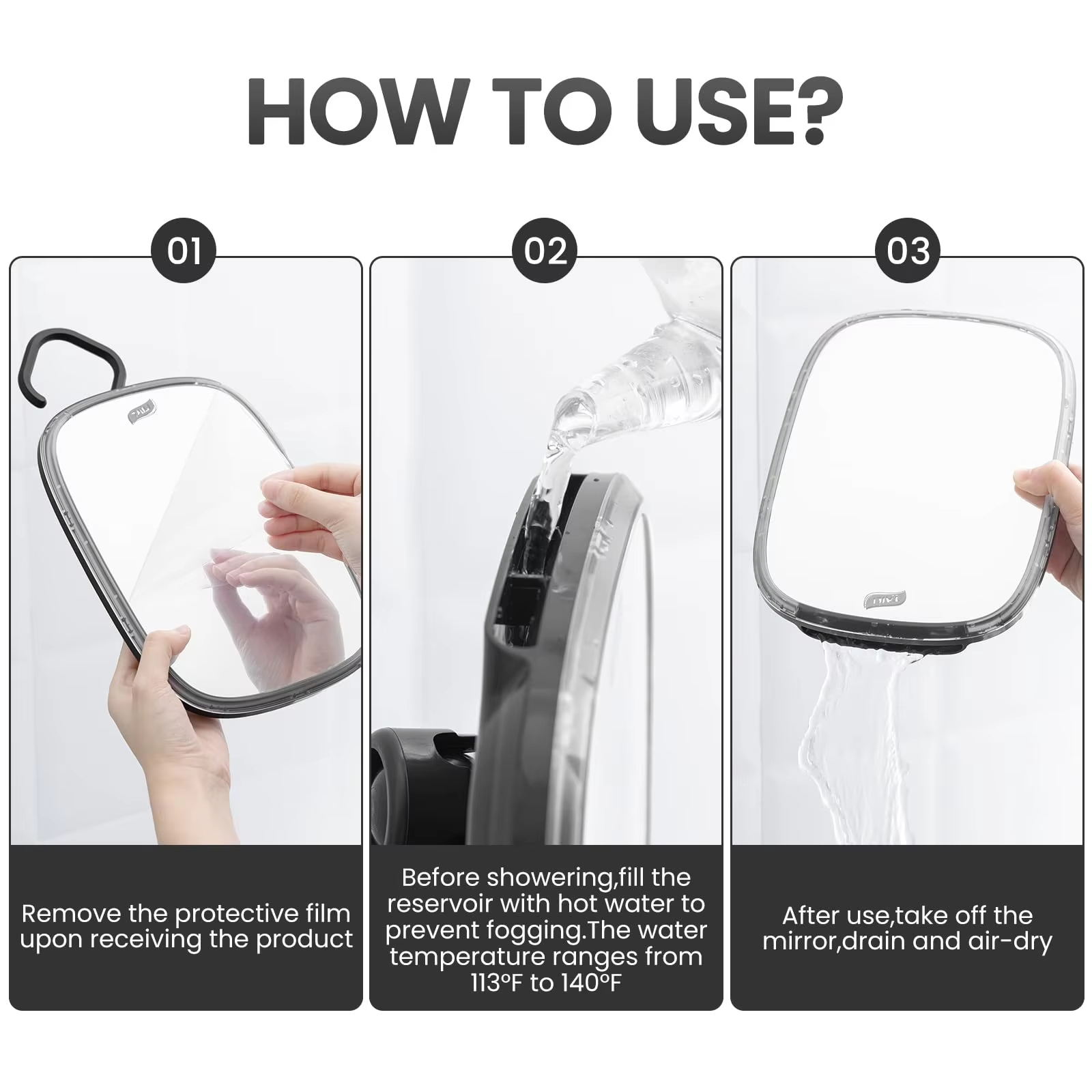 Fogless Water-Fill Shatter-Resistant Shower Mirror