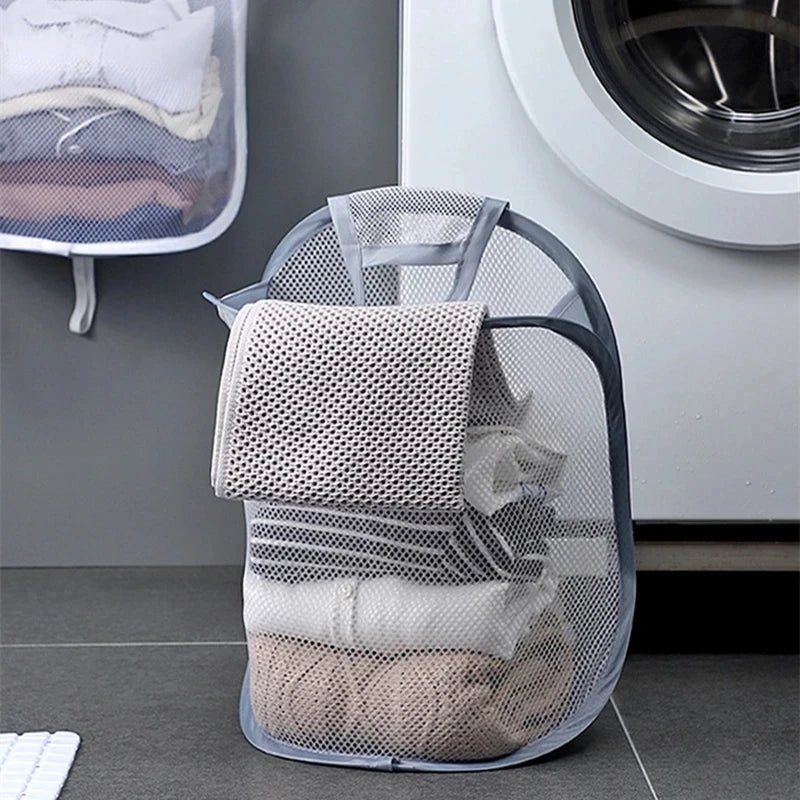 Foldable Cotton Mesh Hanging Laundry Basket