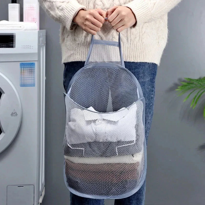 Foldable Cotton Mesh Hanging Laundry Basket