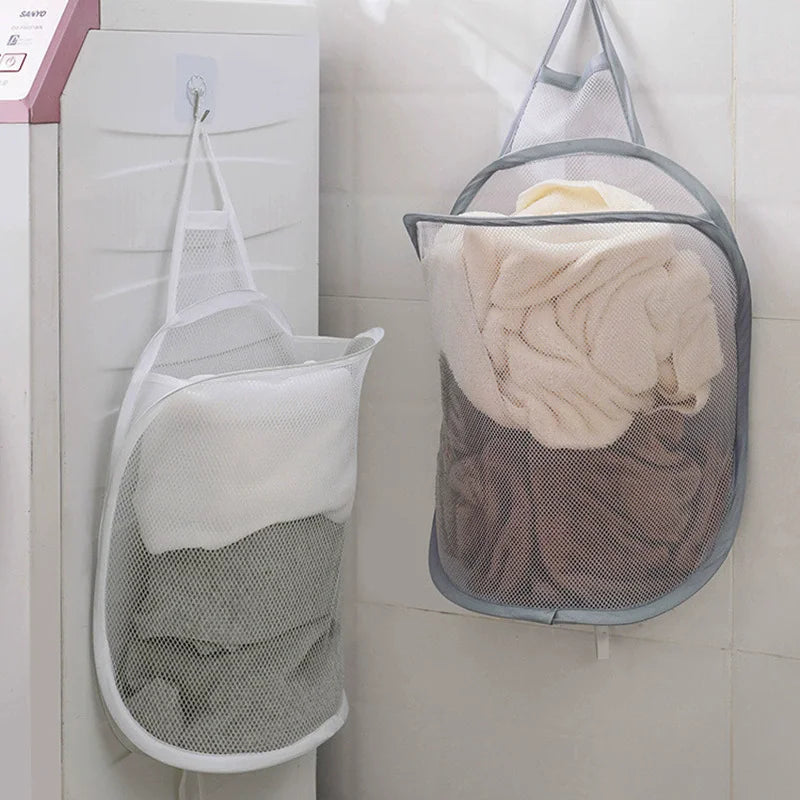 Foldable Cotton Mesh Hanging Laundry Basket