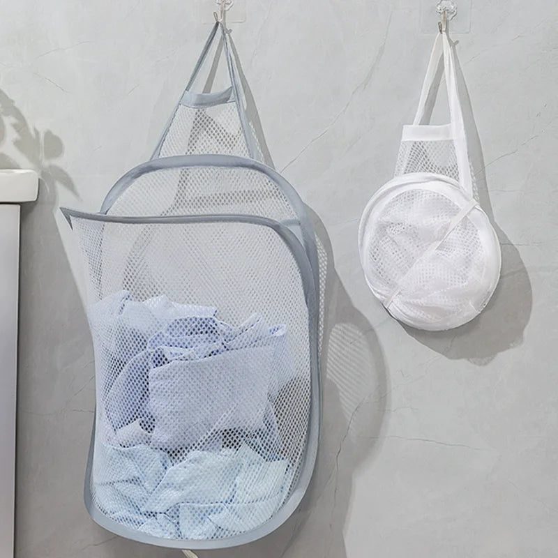 Foldable Cotton Mesh Hanging Laundry Basket