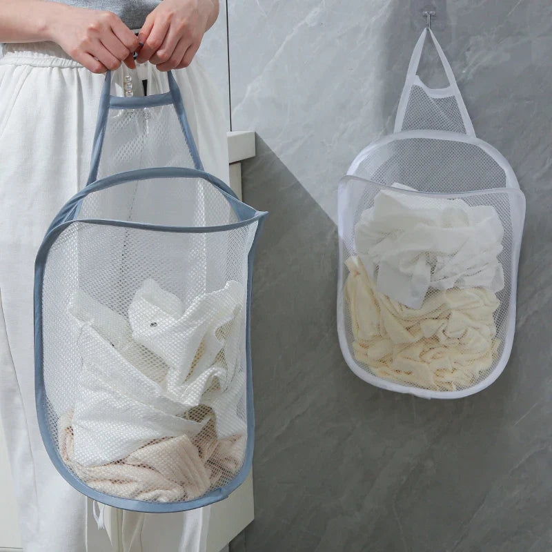 Foldable Cotton Mesh Hanging Laundry Basket