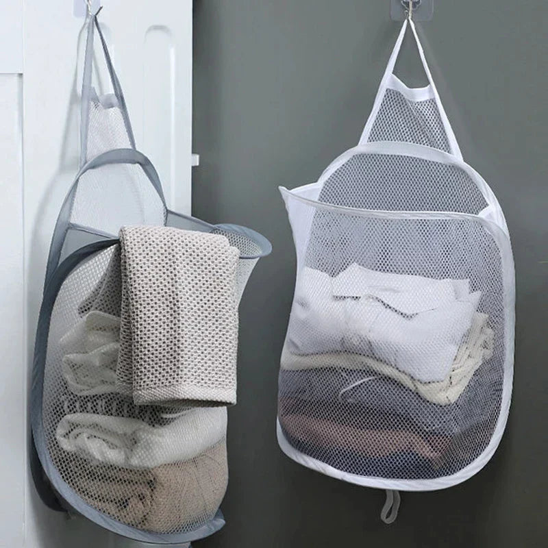 Foldable Cotton Mesh Hanging Laundry Basket