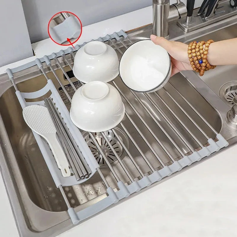 Foldable Space-Saving 304 Stainless Steel Dish Drying Rack