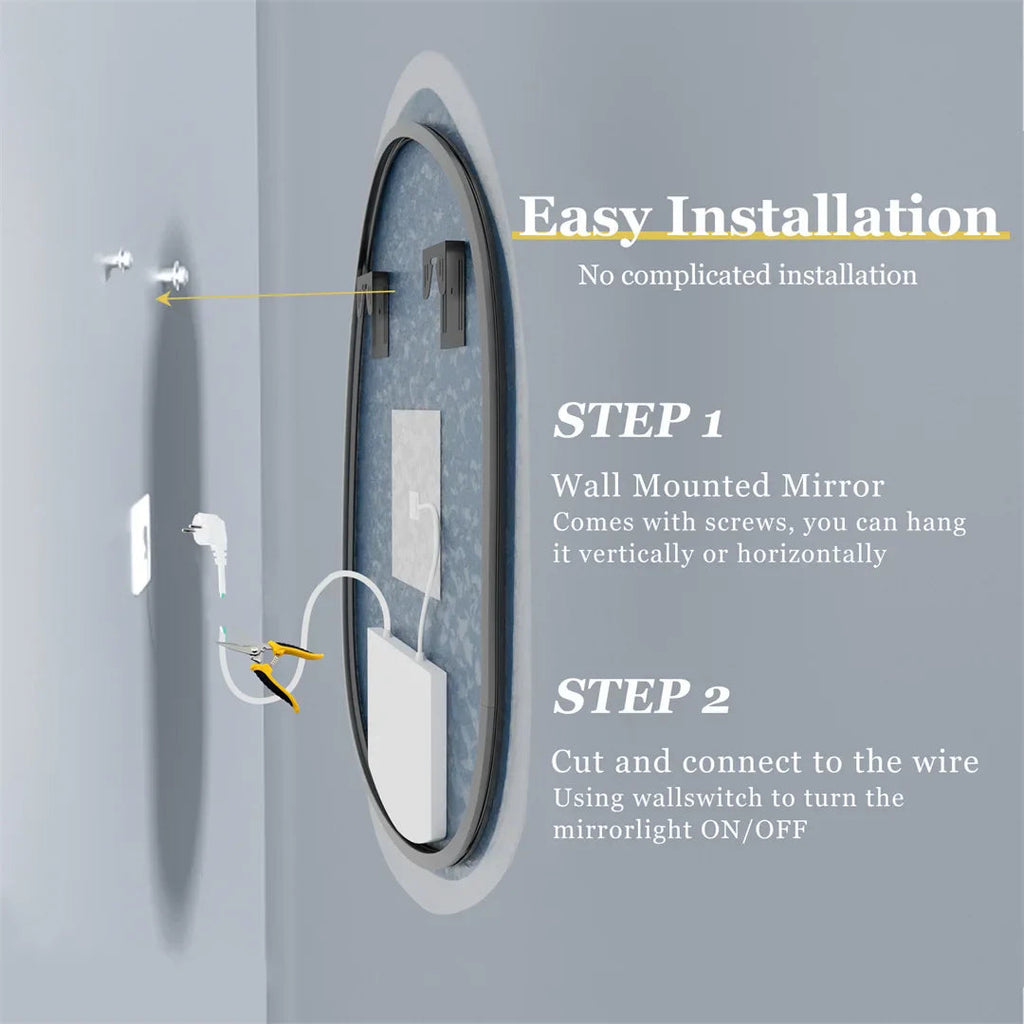 Frameless Anti-Fog Dimmable LED Bathroom Mirror (IP66 Waterproof)