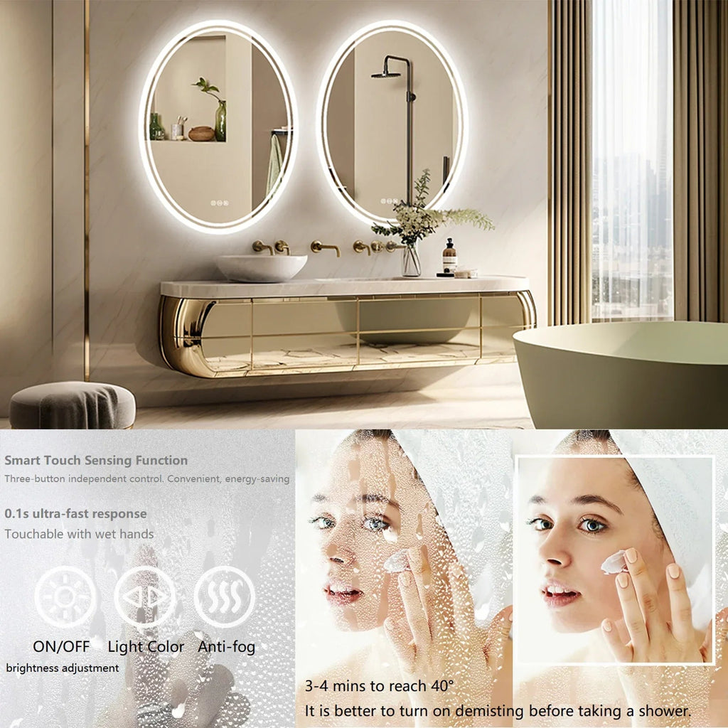 Frameless Anti-Fog Dimmable Touch LED Vanity Mirror (Hardwired)