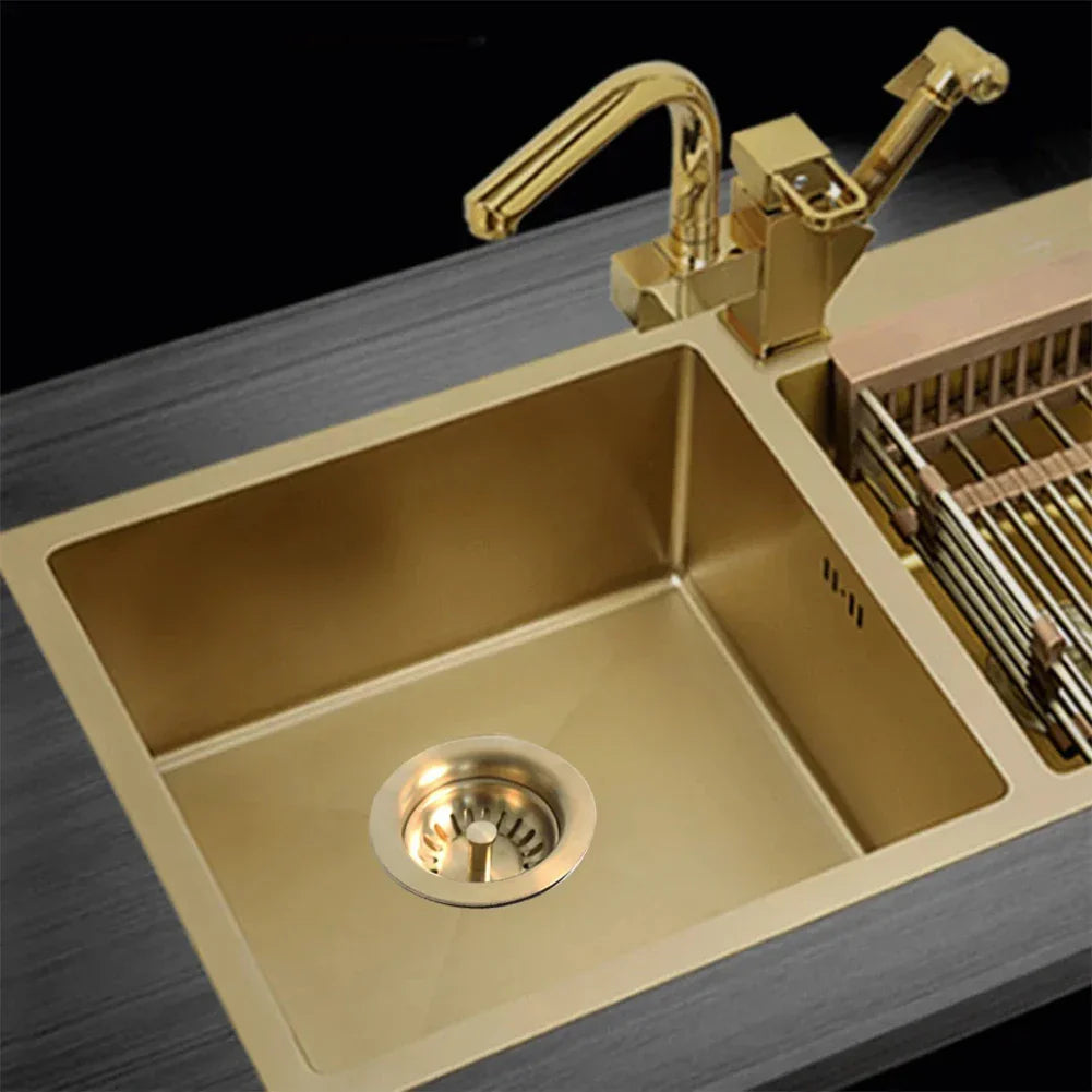 Gold Stainless Steel Sink Strainer (Fits 3.3–3.5 Inch Drains)