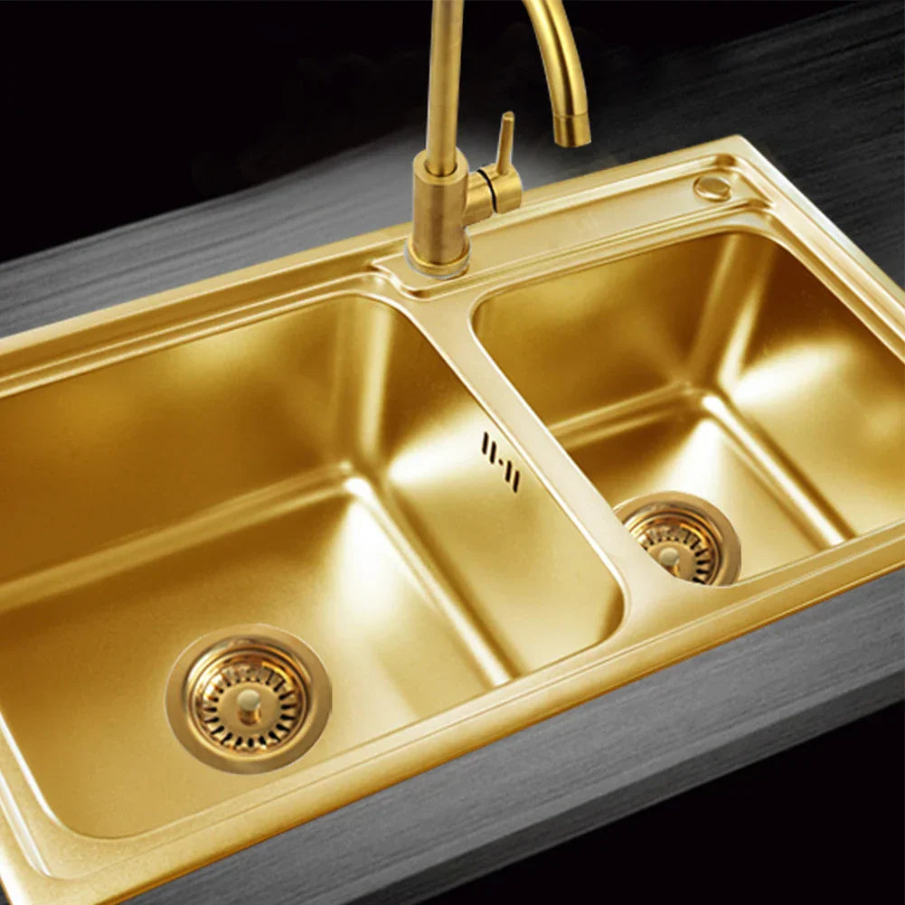 Gold Stainless Steel Sink Strainer (Fits 3.3–3.5 Inch Drains)