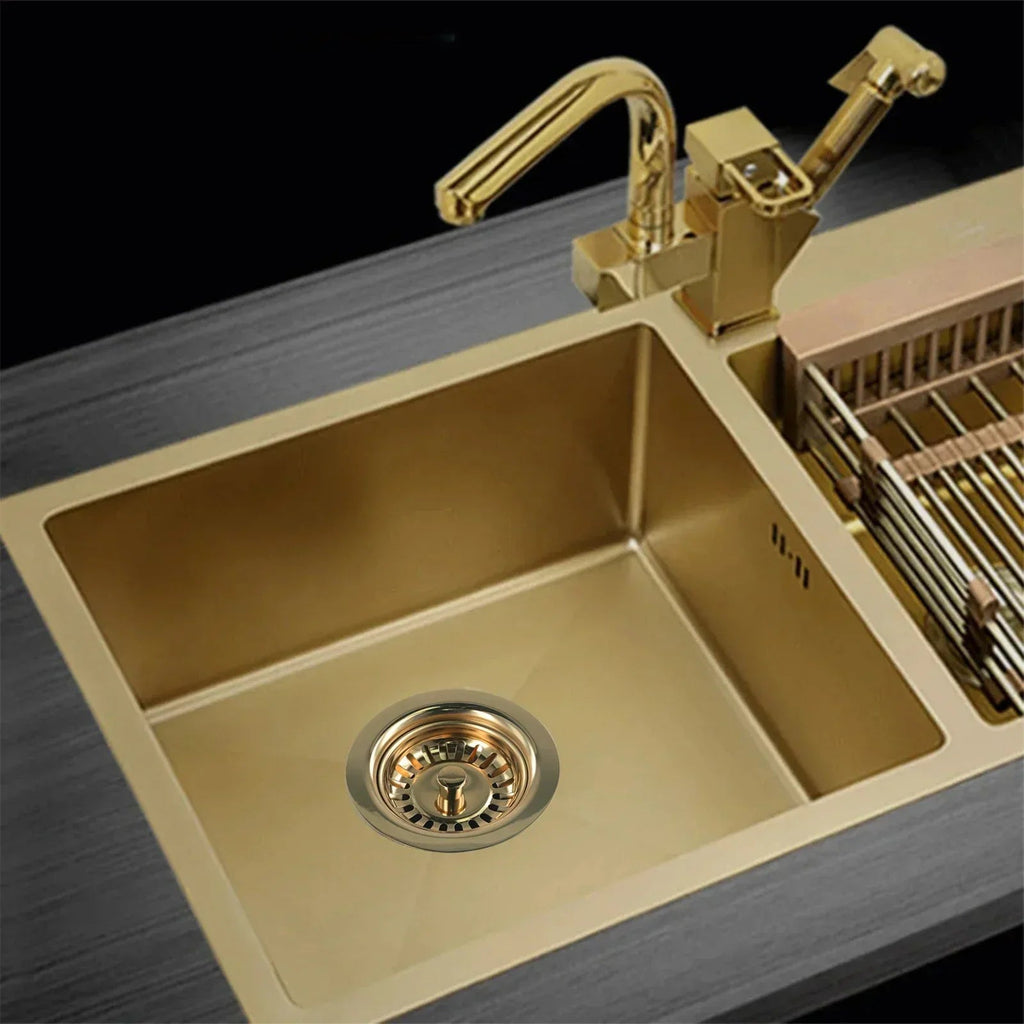 Gold Stainless Steel Sink Strainer (Fits 3.3–3.5 Inch Drains)