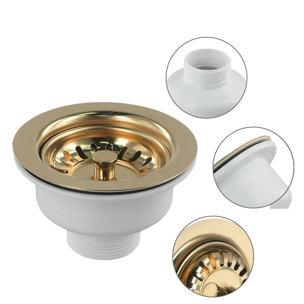 Gold Stainless Steel Sink Strainer (Fits 3.3–3.5 Inch Drains)