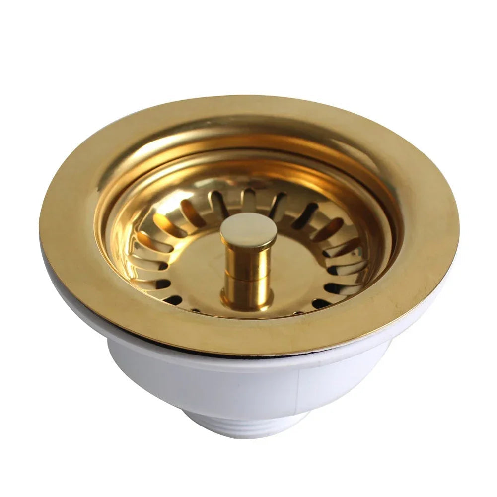 Gold Stainless Steel Sink Strainer (Fits 3.3–3.5 Inch Drains)