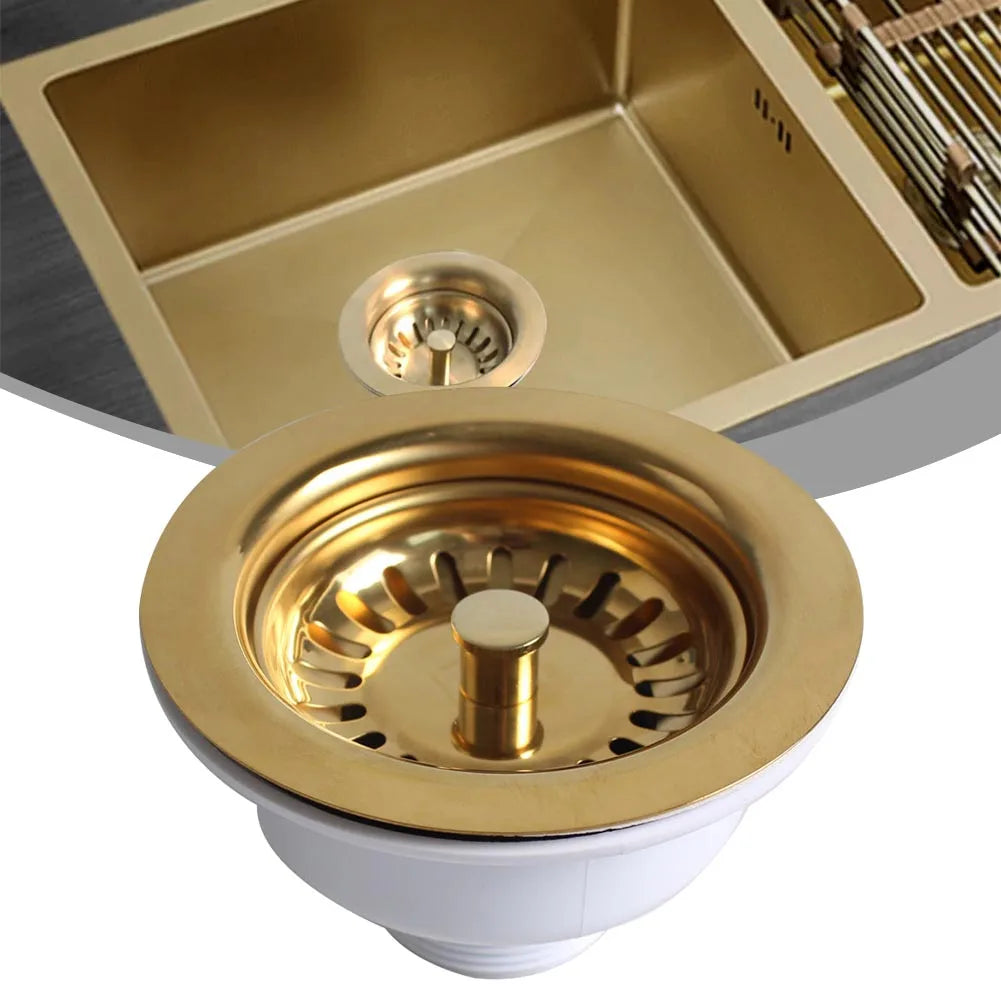 Gold Stainless Steel Sink Strainer (Fits 3.3–3.5 Inch Drains)