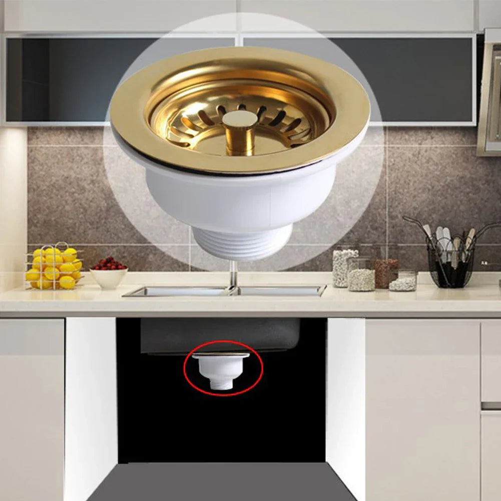 Gold Stainless Steel Sink Strainer (Fits 3.3–3.5 Inch Drains)
