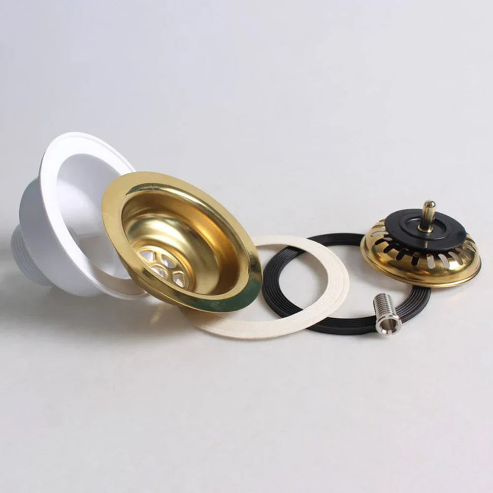Gold Stainless Steel Sink Strainer (Fits 3.3–3.5 Inch Drains)